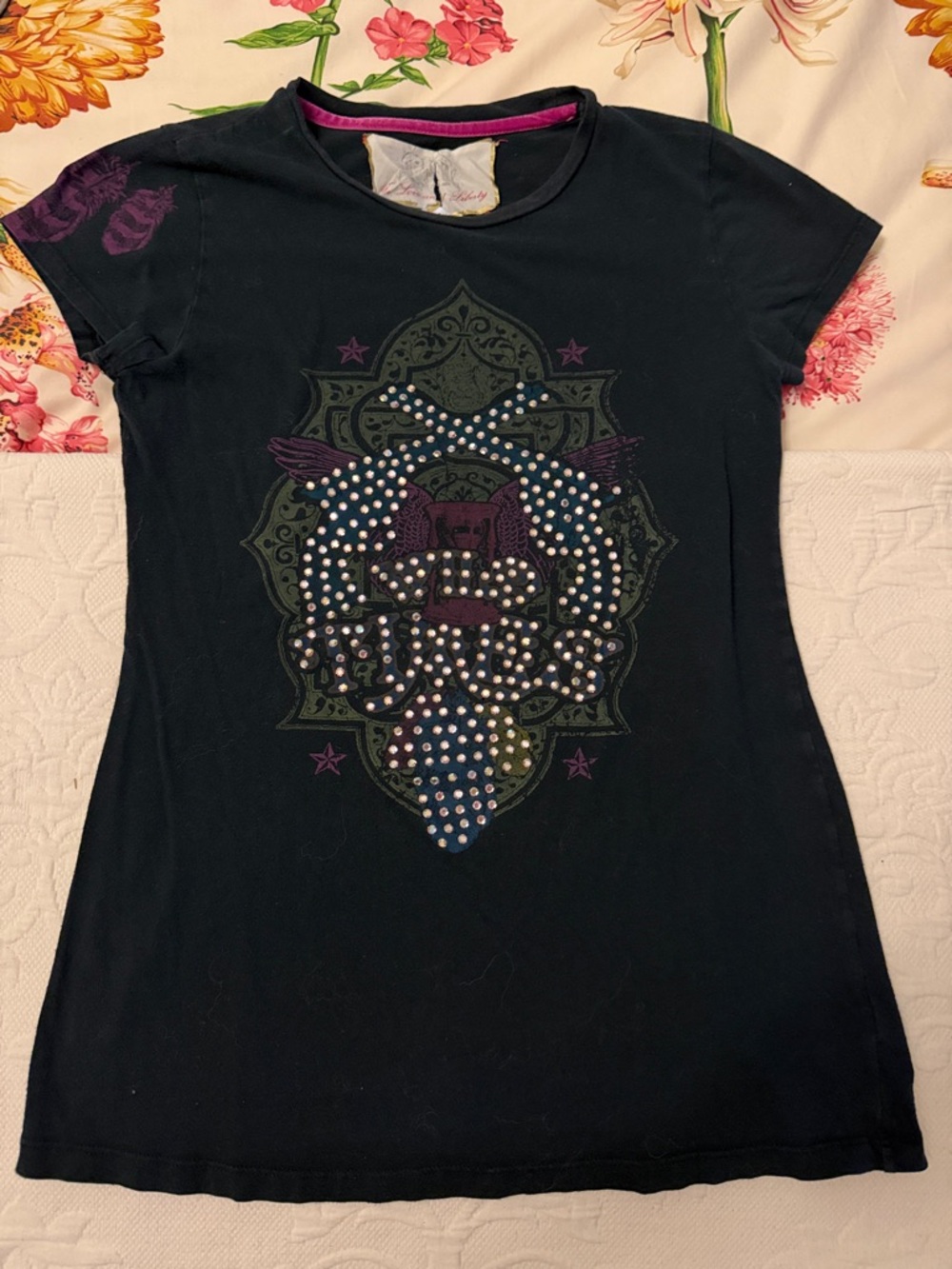 Black Rhinestone Graphic Tee Rhinestone Embellishments. Small.